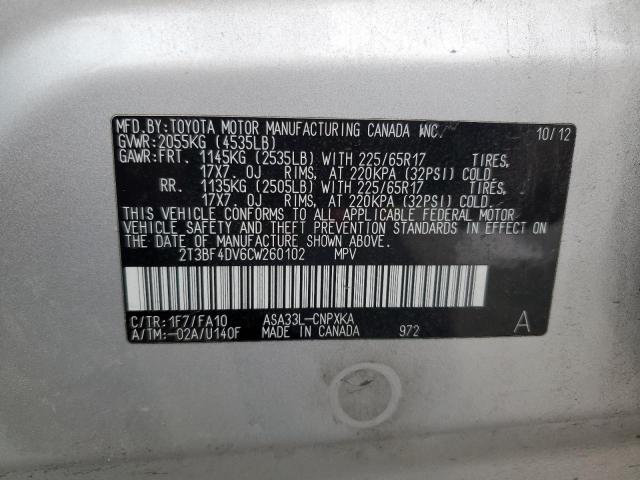 2T3BF4DV6CW260102 - 2012 TOYOTA RAV4 GRAY photo 13