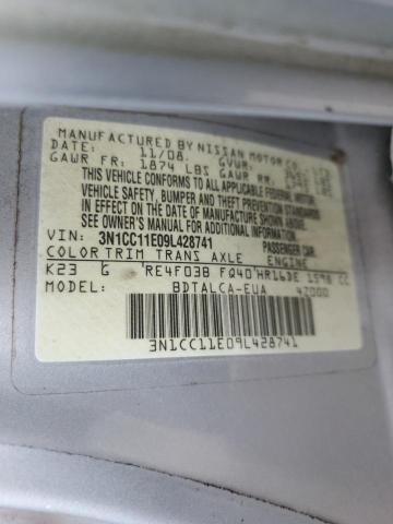 3N1CC11E09L428741 - 2009 NISSAN VERSA S SILVER photo 12