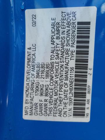 19XFL2H8XNE011156 - 2022 HONDA CIVIC SPORT 蓝色 照片 12
