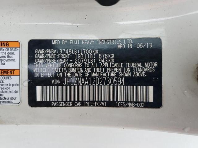 JF1ZNAA12D2730594 - 2013 TOYOTA SCION FR-S WHITE photo 12