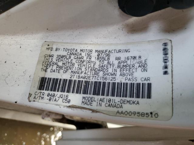 2T1BA02E7TC156125 - 1996 TOYOTA COROLLA WHITE photo 12