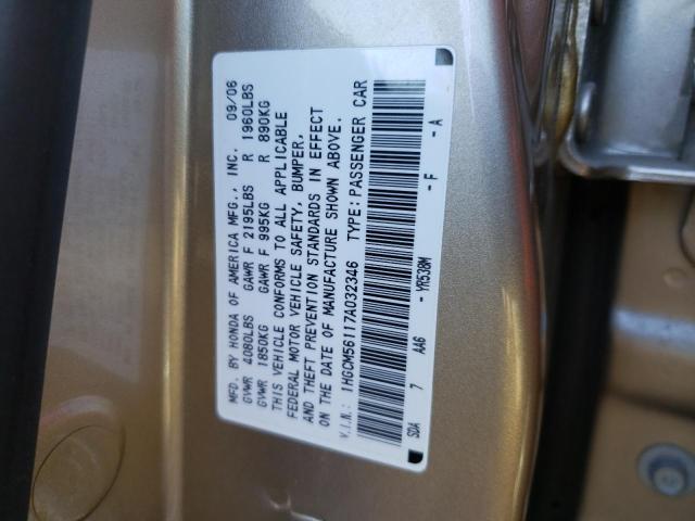 1HGCM56117A032346 - 2007 HONDA ACCORD VALUE TAN photo 12