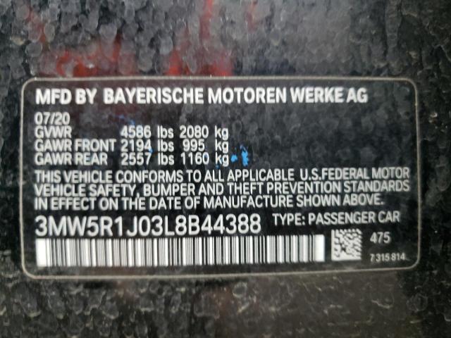 3MW5R1J03L8B44388 - 2020 BMW 330I BLACK photo 12