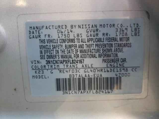 3N1CN7APXFL824167 - 2015 NISSAN VERSA S SILVER photo 13