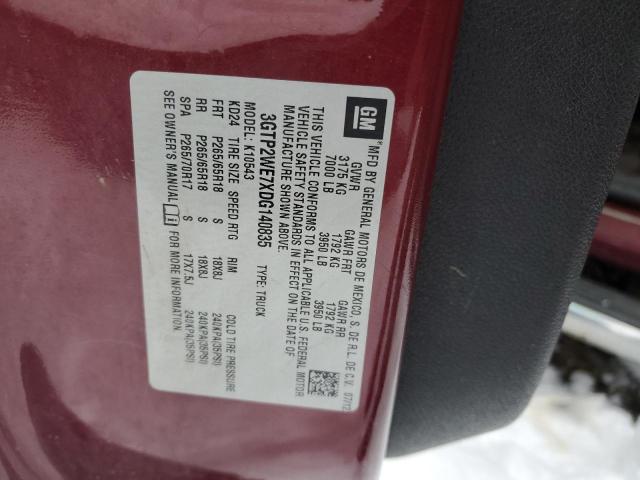 3GTP2WE7XDG140835 - 2013 GMC SIERRA K1500 SLT MAROON photo 12