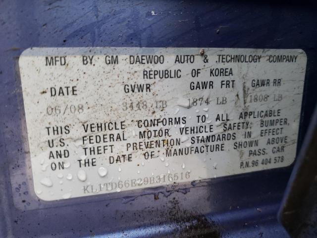 KL1TD66E29B316516 - 2009 CHEVROLET AVEO LS Mavi foto 13