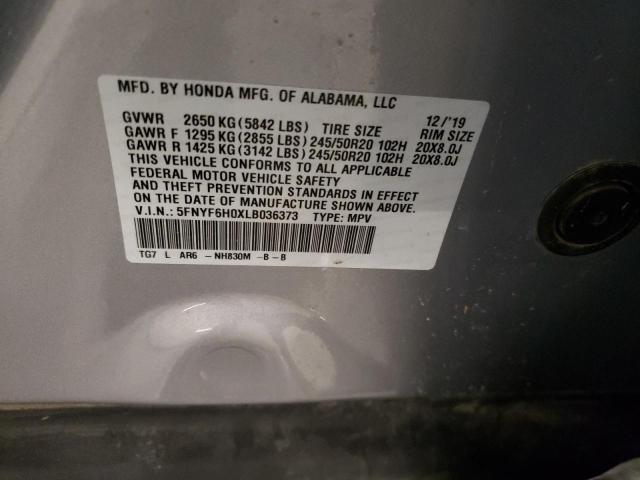 5FNYF6H0XLB036373 - 2020 HONDA PILOT ELITE SILVER photo 13