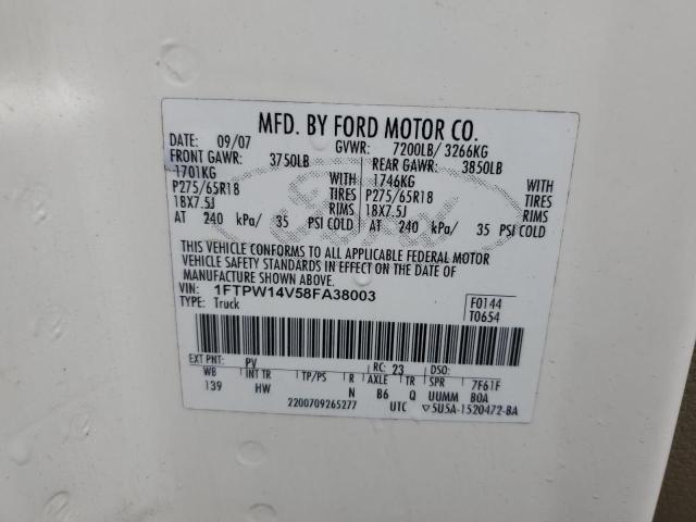 1FTPW14V58FA38003 - 2008 FORD F150 SUPERCREW WHITE photo 12