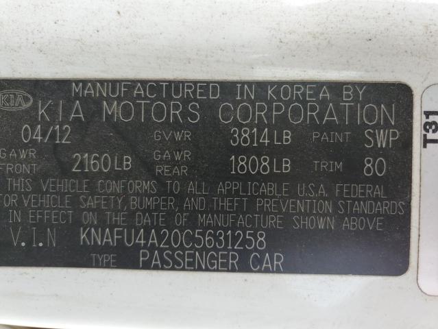 KNAFU4A20C5631258 - 2012 KIA FORTE EX WHITE photo 13