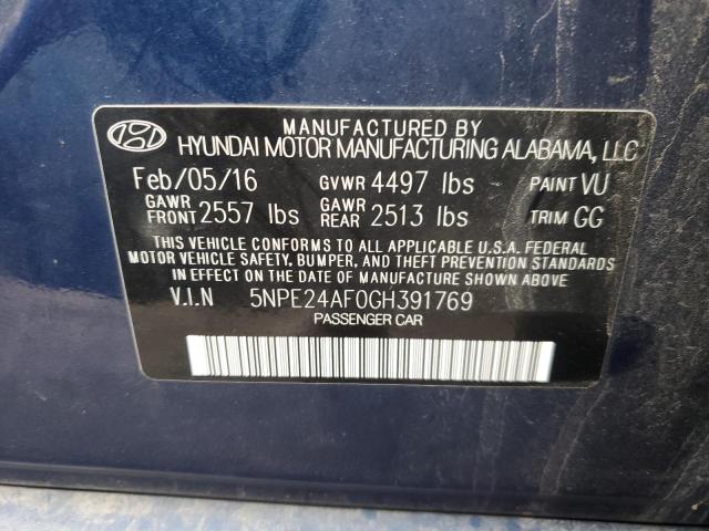 5NPE24AF0GH391769 - 2016 HYUNDAI SONATA SE BLUE photo 12