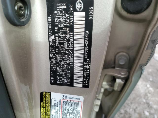 4T1BE32K16U729888 - 2006 TOYOTA CAMRY LE GOLD photo 12