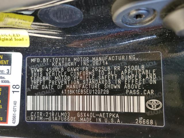 4T1BK1EB5EU120729 - 2014 TOYOTA AVALON BASE 黑色 照片 12