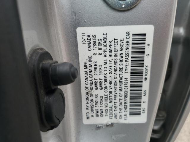 2HGFB2F86CH317814 - 2012 HONDA CIVIC EX SILVER photo 12