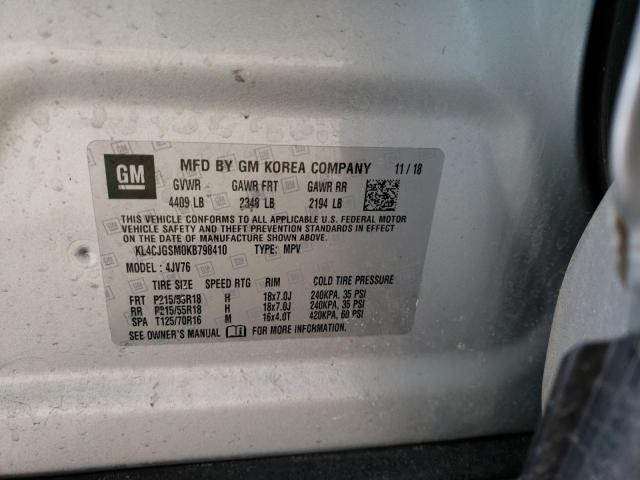 KL4CJGSM0KB798410 - 2019 BUICK ENCORE ESSENCE SILVER photo 12