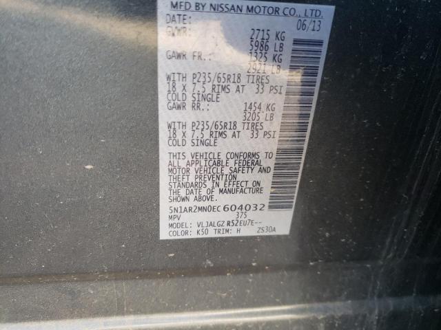 5N1AR2MN0EC604032 - 2014 NISSAN PATHFINDER S CHARCOAL photo 12