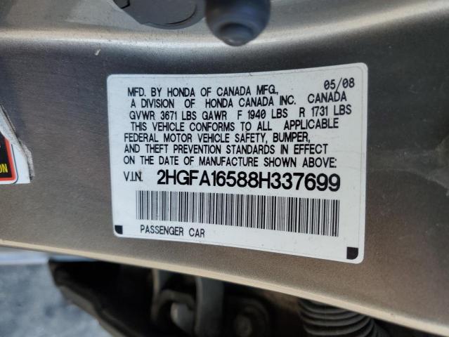 2HGFA16588H337699 - 2008 HONDA CIVIC LX GRAY photo 12