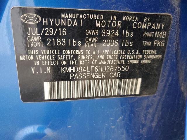 KMHD84LF6HU267550 - 2017 HYUNDAI ELANTRA SE BLUE photo 12