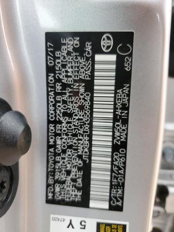 JTDKBRFUXH3569840 - 2017 TOYOTA PRIUS SILVER photo 12