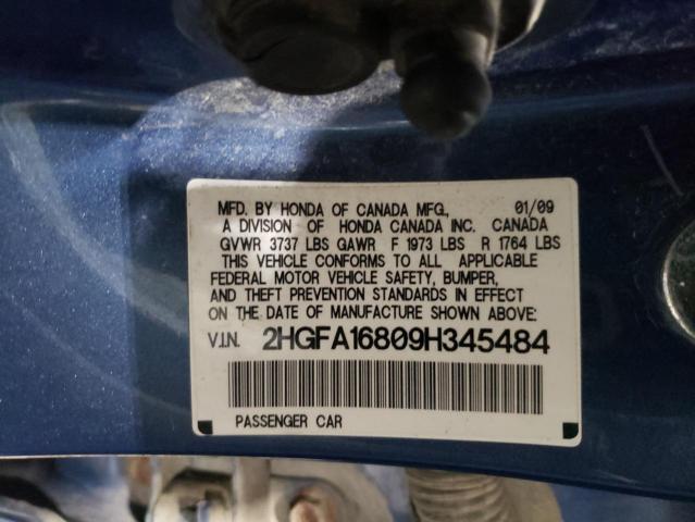 2HGFA16809H345484 - 2009 HONDA CIVIC EX BLUE photo 13