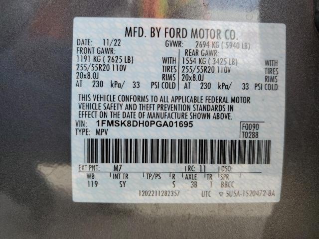 1FMSK8DH0PGA01695 - 2023 FORD EXPLORER XLT GRAY photo 13