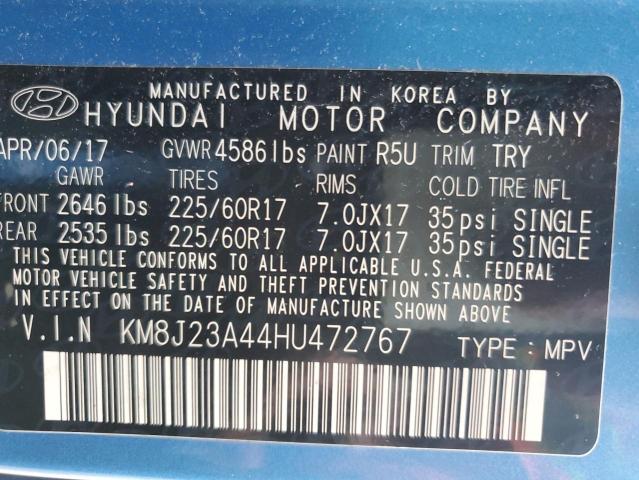 KM8J23A44HU472767 - 2017 HYUNDAI TUCSON SE BLUE photo 14