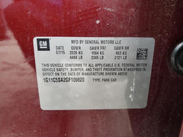 1G11C5SA2GF109820 - 2016 CHEVROLET MALIBU LIM LT MAROON photo 12