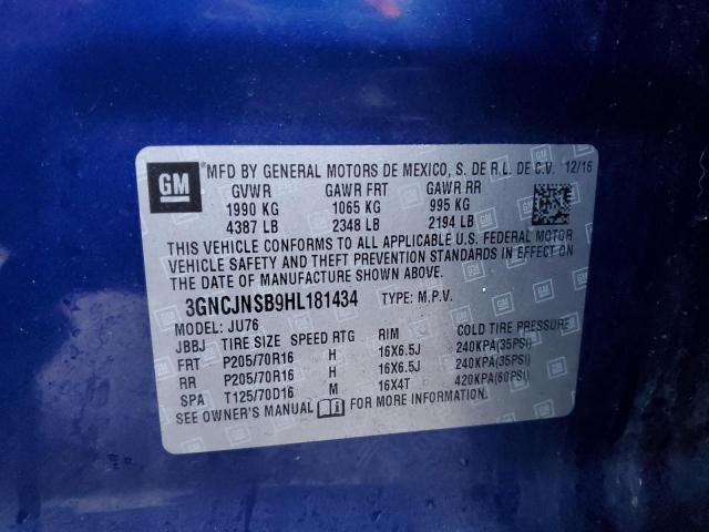 3GNCJNSB9HL181434 - 2017 CHEVROLET TRAX LS BLUE photo 12