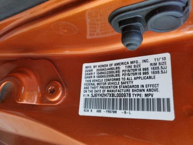 5J6YH2H7XBL000978 - 2011 HONDA ELEMENT EX ORANGE photo 12