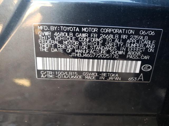 JTHBJ46G772025170 - 2007 LEXUS ES 350 BLACK photo 12