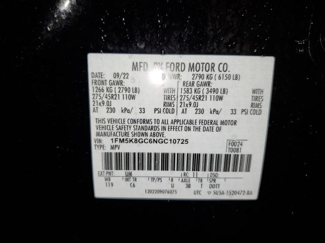 1FM5K8GC6NGC10725 - 2022 FORD EXPLORER ST BLACK photo 13