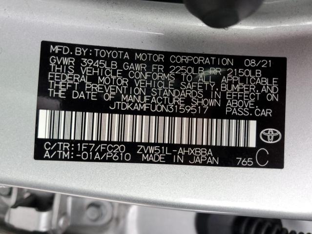 JTDKAMFU0N3159517 - 2022 TOYOTA PRIUS NIGHT SHADE SILVER photo 12