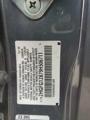 2HGFG12879H506711 - 2009 HONDA CIVIC EX GRAY photo 12