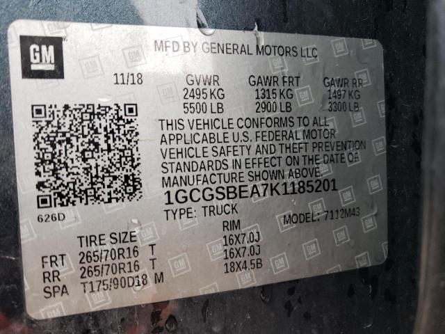 1GCGSBEA7K1185201 - 2019 CHEVROLET  COLORADO 灰色 照片 12