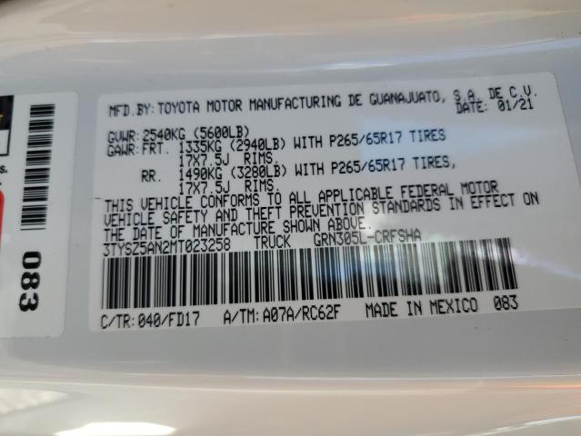 3TYSZ5AN2MT023258 - 2021 TOYOTA TACOMA ACCESS CAB თეთრი ფოტო 12