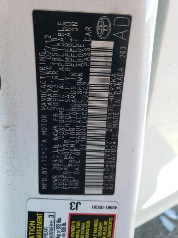 2T1BU4EE4CC903402 - 2012 TOYOTA COROLLA BASE WHITE photo 13