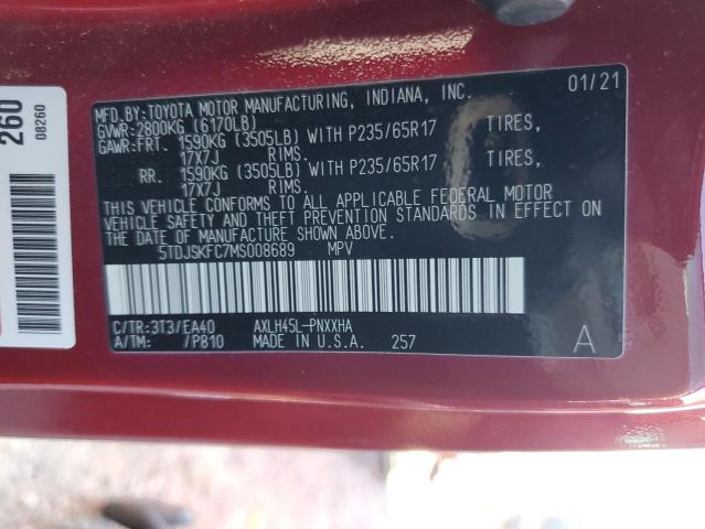 5TDJSKFC7MS008689 - 2021 TOYOTA SIENNA XLE RED photo 13