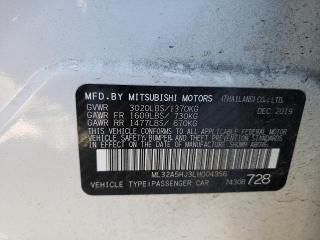 ML32A5HJ3LH004956 - 2020 MITSUBISHI MIRAGE LE WHITE photo 10