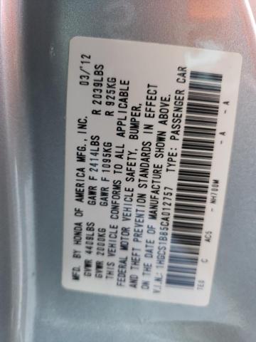 1HGCS1B85CA012757 - 2012 HONDA ACCORD EXL SILVER photo 12