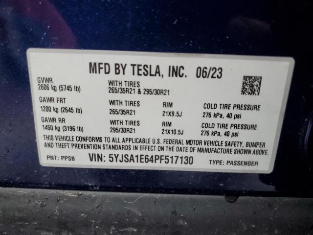 5YJSA1E64PF517130 - 2023 TESLA MODEL S ლურჯი ფოტო 12