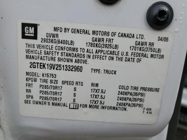 2GTEK19V251332960 - 2005 GMC NEW SIERRA K1500 WHITE photo 13