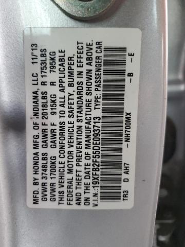 19XFB2F55DE093713 - 2013 HONDA CIVIC LX SILVER photo 12