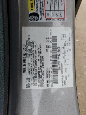 3FAHP08Z89R218000 - 2009 FORD FUSION SEL SILVER photo 12