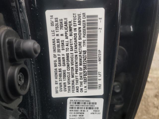 19XFB2F56EE243748 - 2014 HONDA CIVIC LX BLACK photo 12