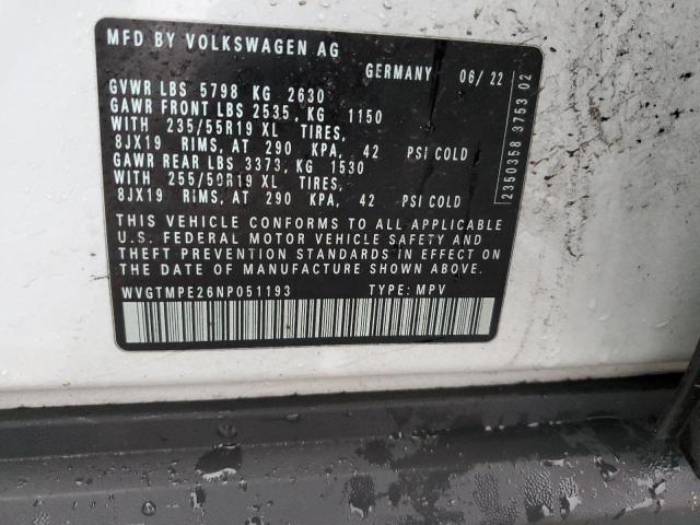 WVGTMPE26NP051193 - 2022 VOLKSWAGEN ID.4 PRO S WHITE photo 12