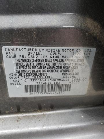 3N1CE2CP0GL396370 - 2016 NISSAN VERSA NOTE S GRAY photo 13