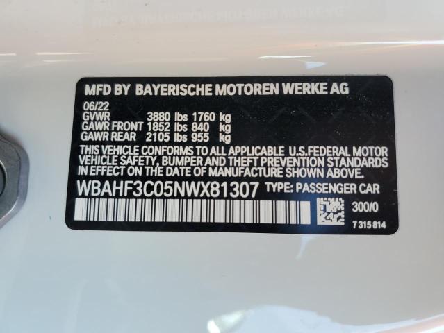 WBAHF3C05NWX81307 - 2022 BMW Z4 SDRIVE30I WHITE photo 12