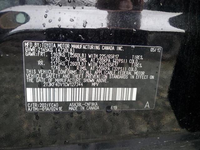 2T3KF4DV1CW127344 - 2012 TOYOTA RAV4 BLACK photo 13