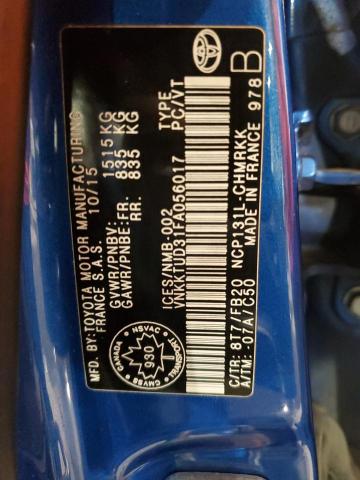 VNKKTUD31FA056017 - 2015 TOYOTA YARIS BLUE photo 13