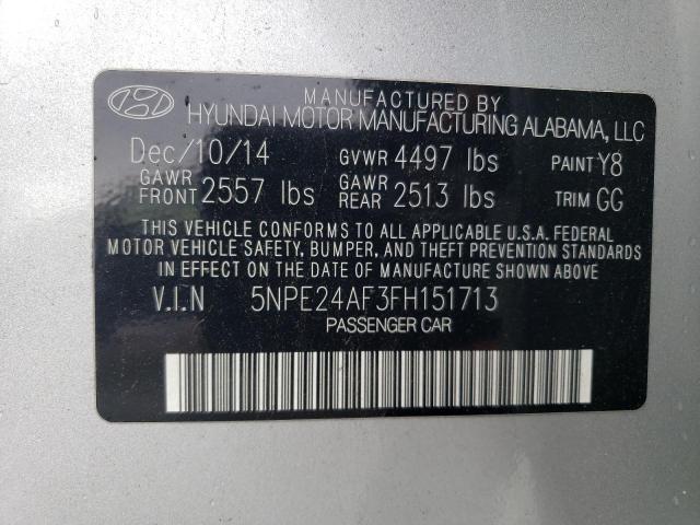 5NPE24AF3FH151713 - 2015 HYUNDAI SONATA SE SILVER photo 13