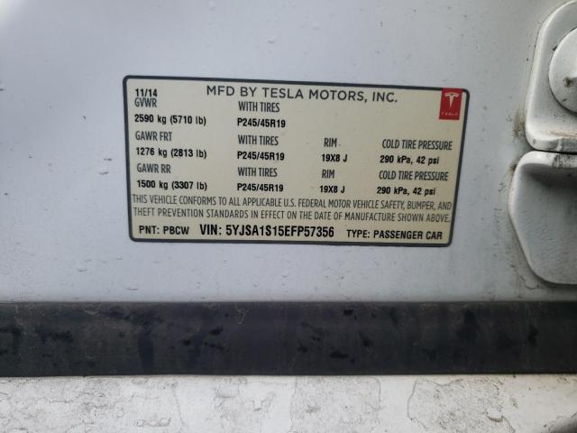 5YJSA1S15EFP57356 - 2014 TESLA MODEL S თეთრი ფოტო 12